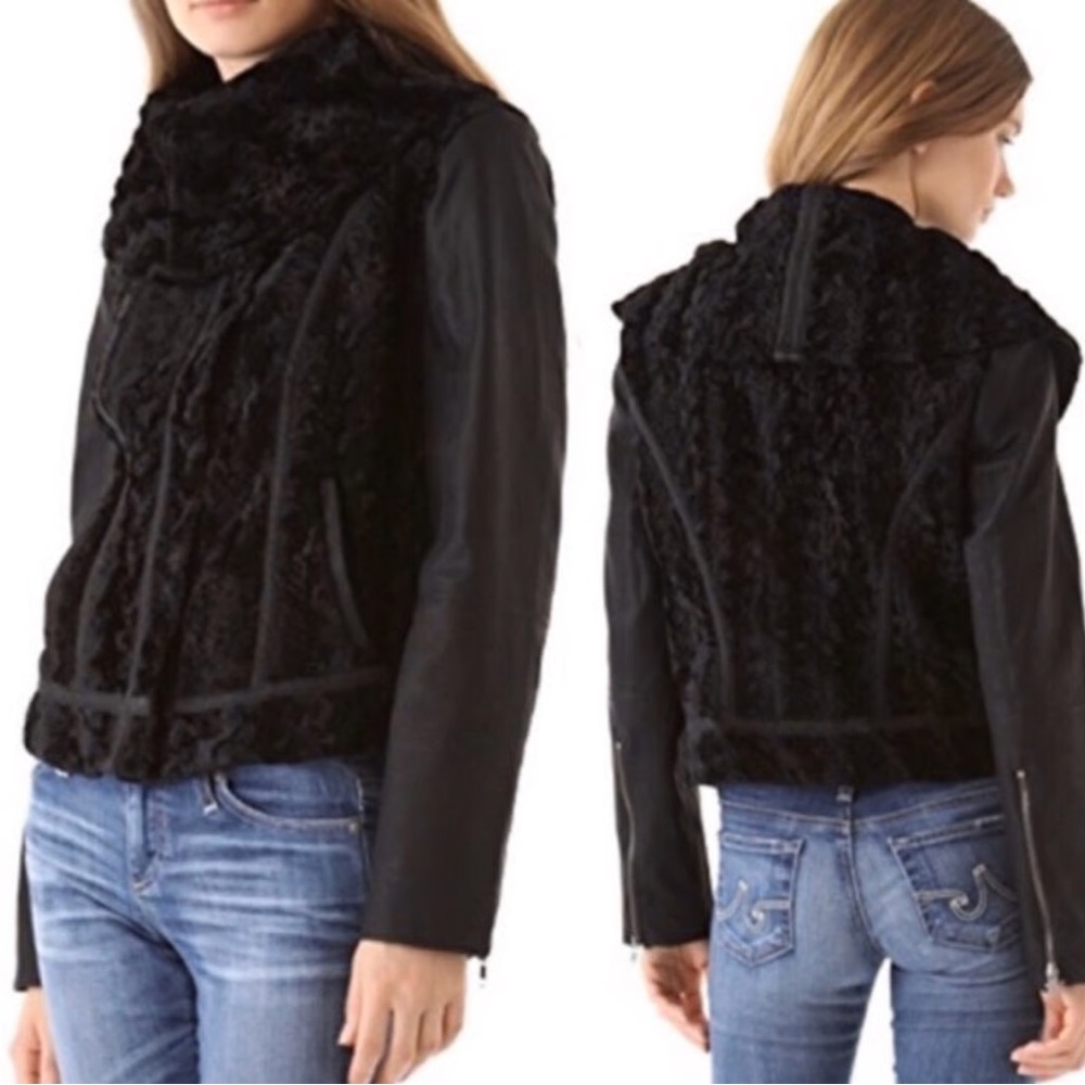 Free People Black Leather Jacket with Textured Contrast